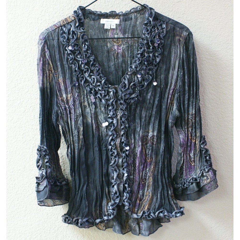 Beautiful, embellished, ruffle front blouse!